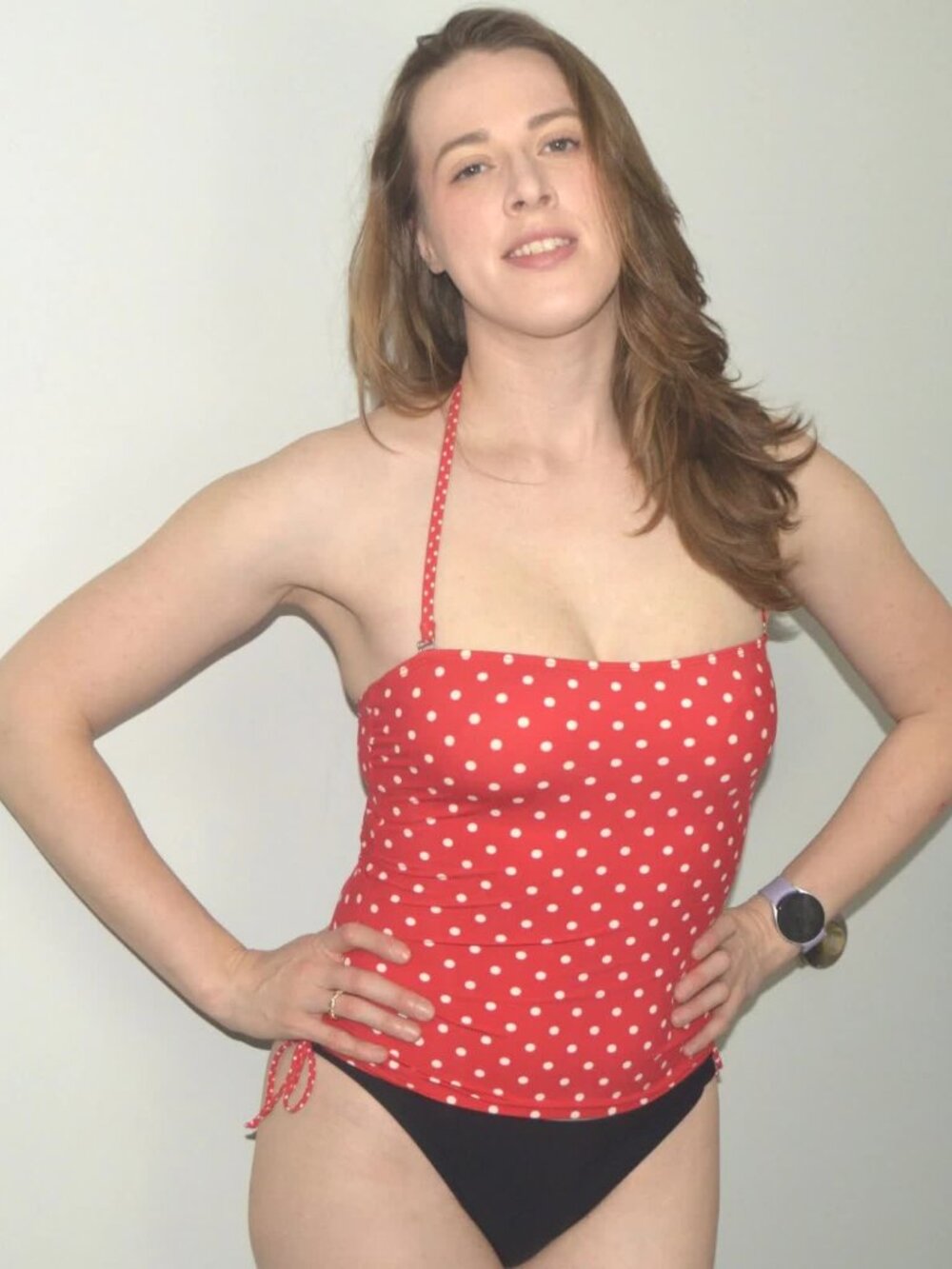 DKNY Strapless Red Polka Dot Tankini Top Size 6
